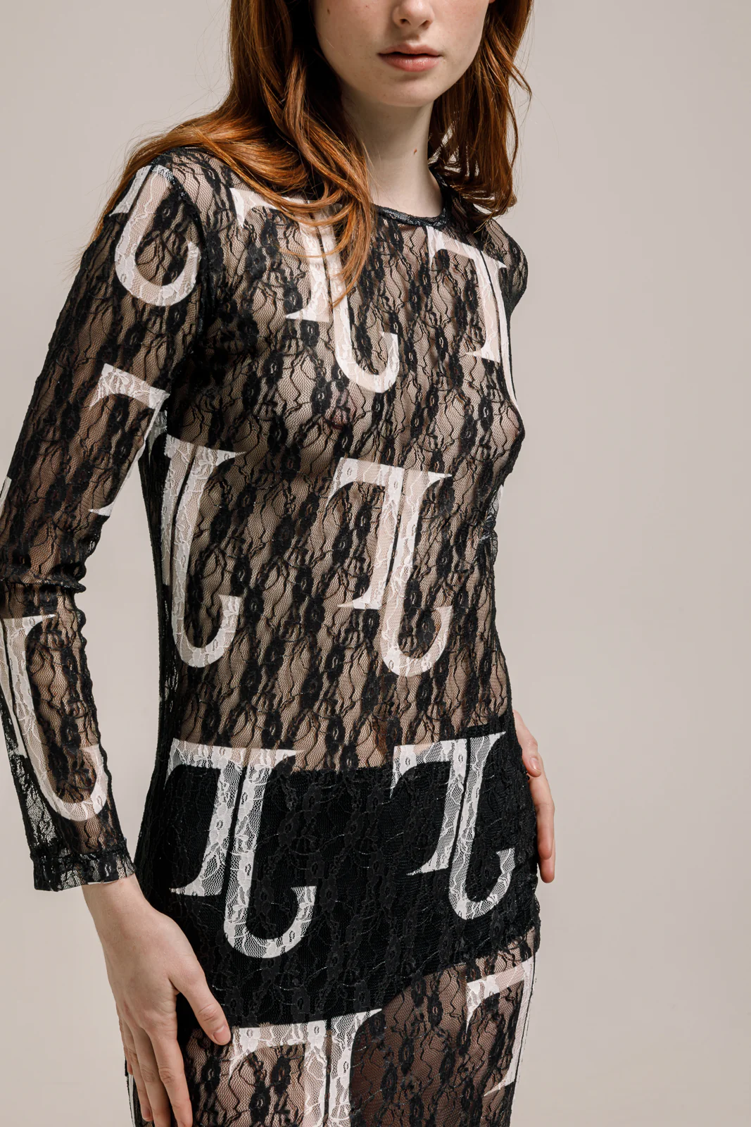Quadi Lace Logo Dress Black - Image 3