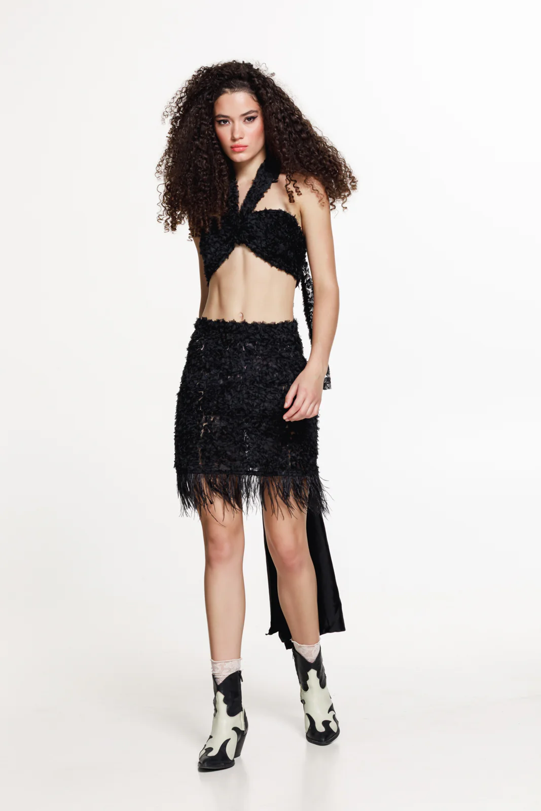 Halona Feathered Skirt Black - Image 4