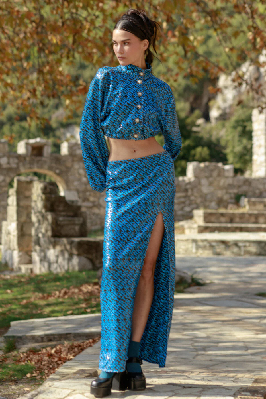 Jalen Maxi Skirt Sequined Blue - Image 3