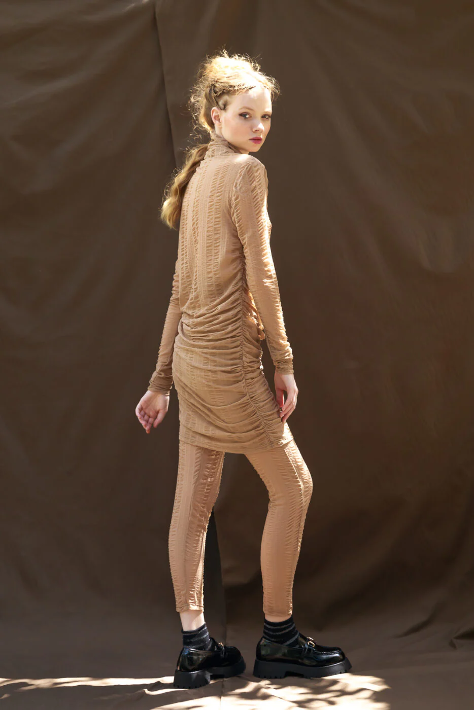 Mona Turtleneck Top Beige - Image 3