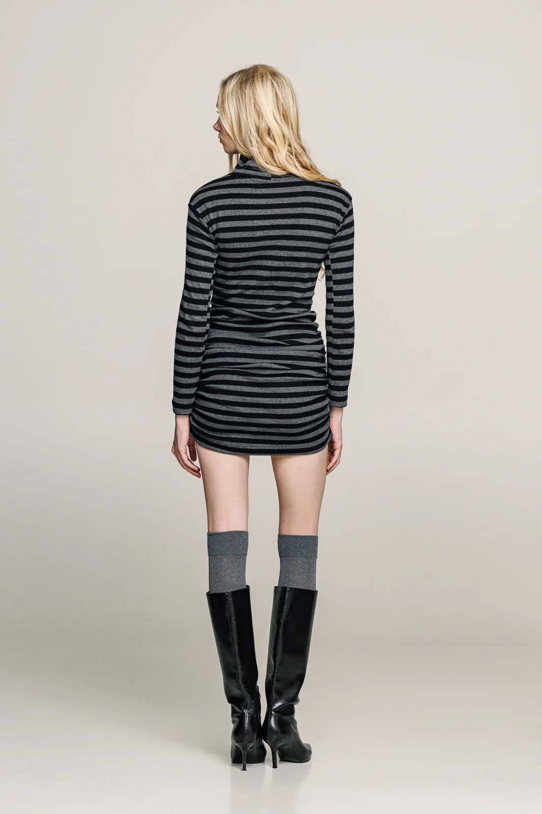Nosh Mini Dress Striped Charcoal - Image 4