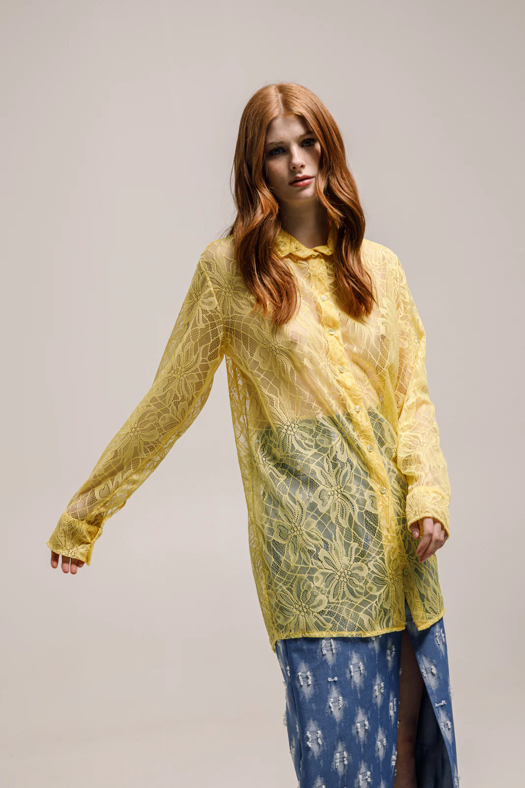 Olina Shirt Lace Yellow - Image 2