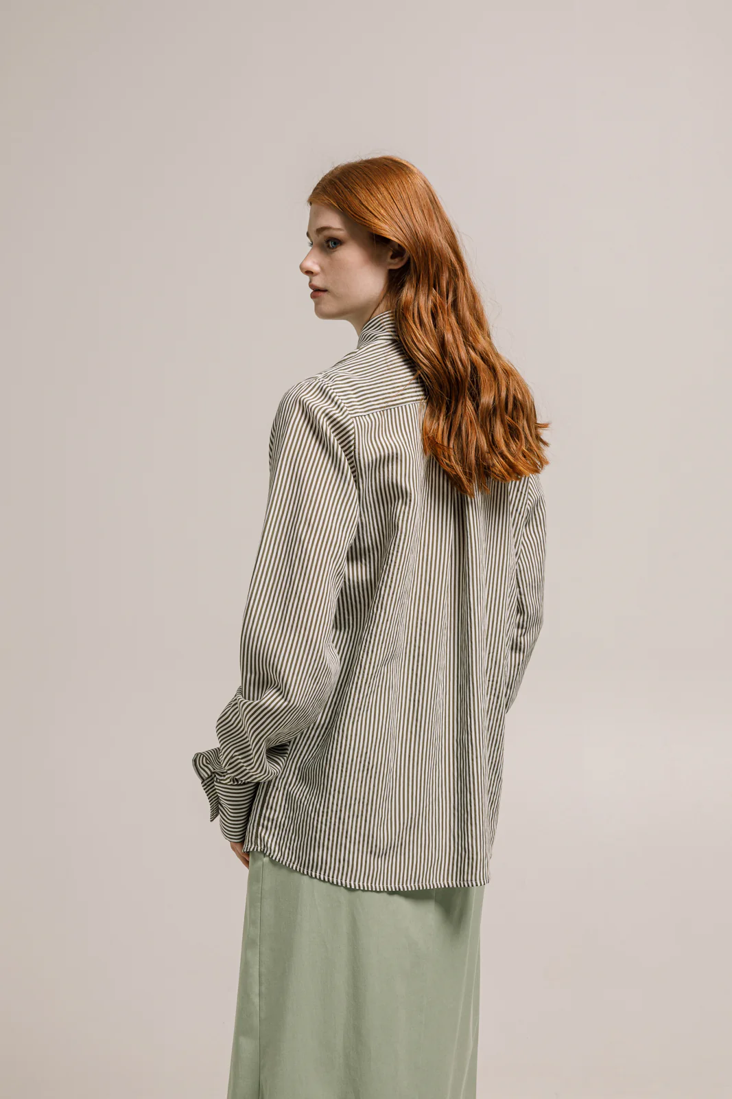 Olina Shirt Striped Army Green - Image 4