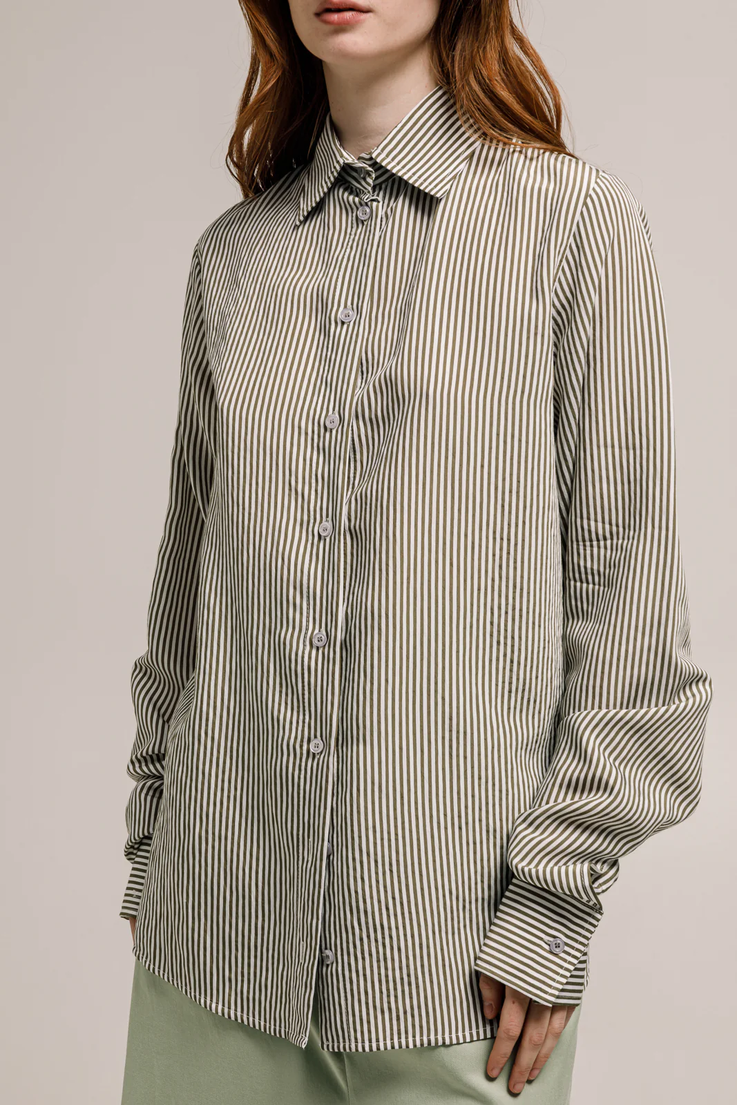Olina Shirt Striped Army Green - Image 5