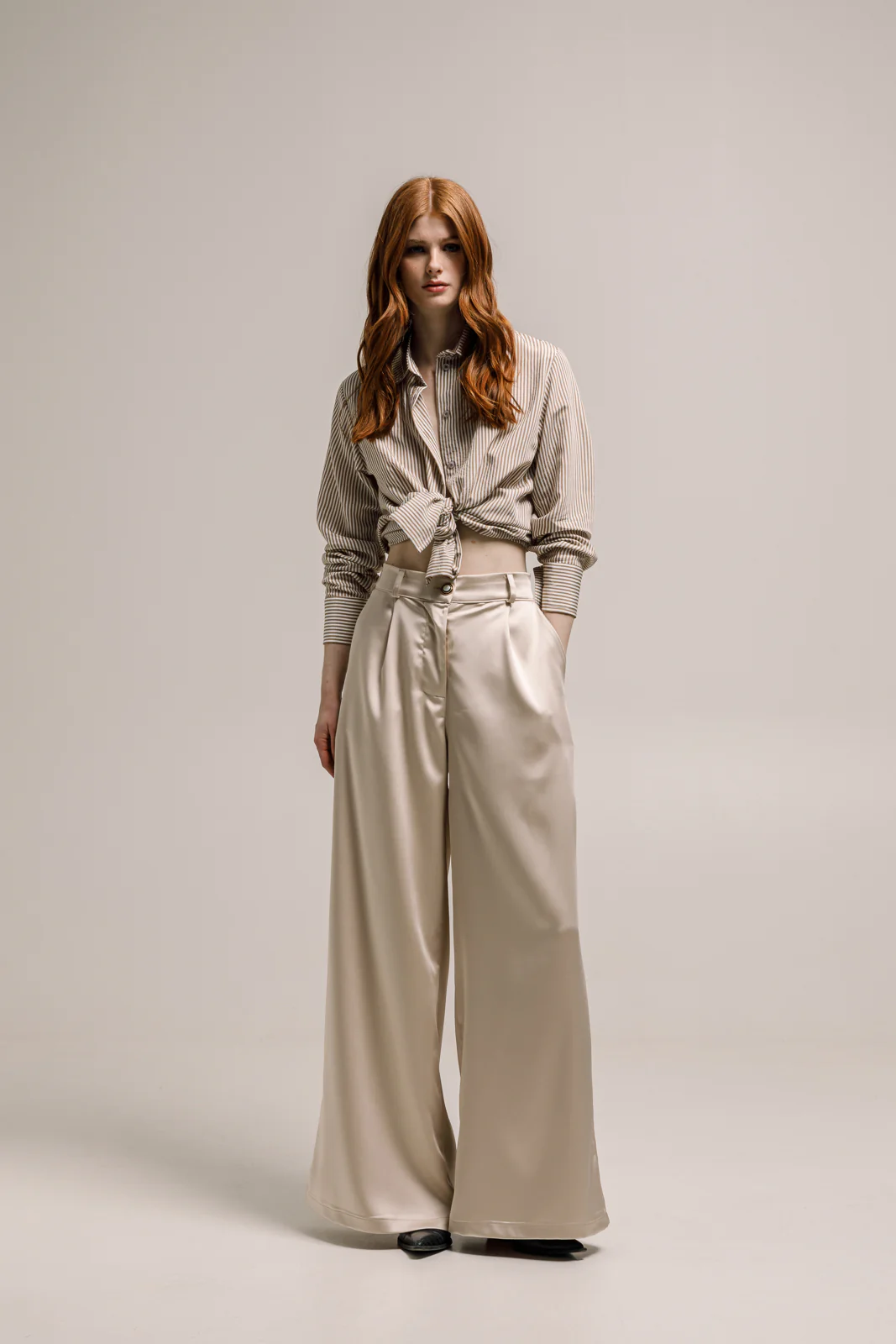 Olina Shirt Striped Tan Beige - Image 3