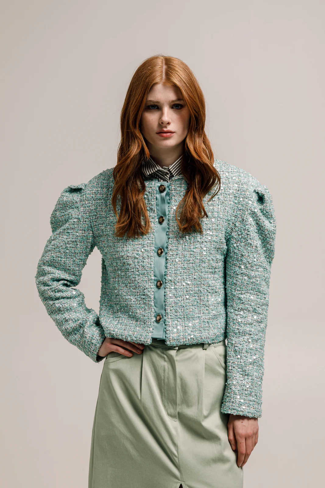 Sabu Cropped Blazer Sequined Mint - Image 3