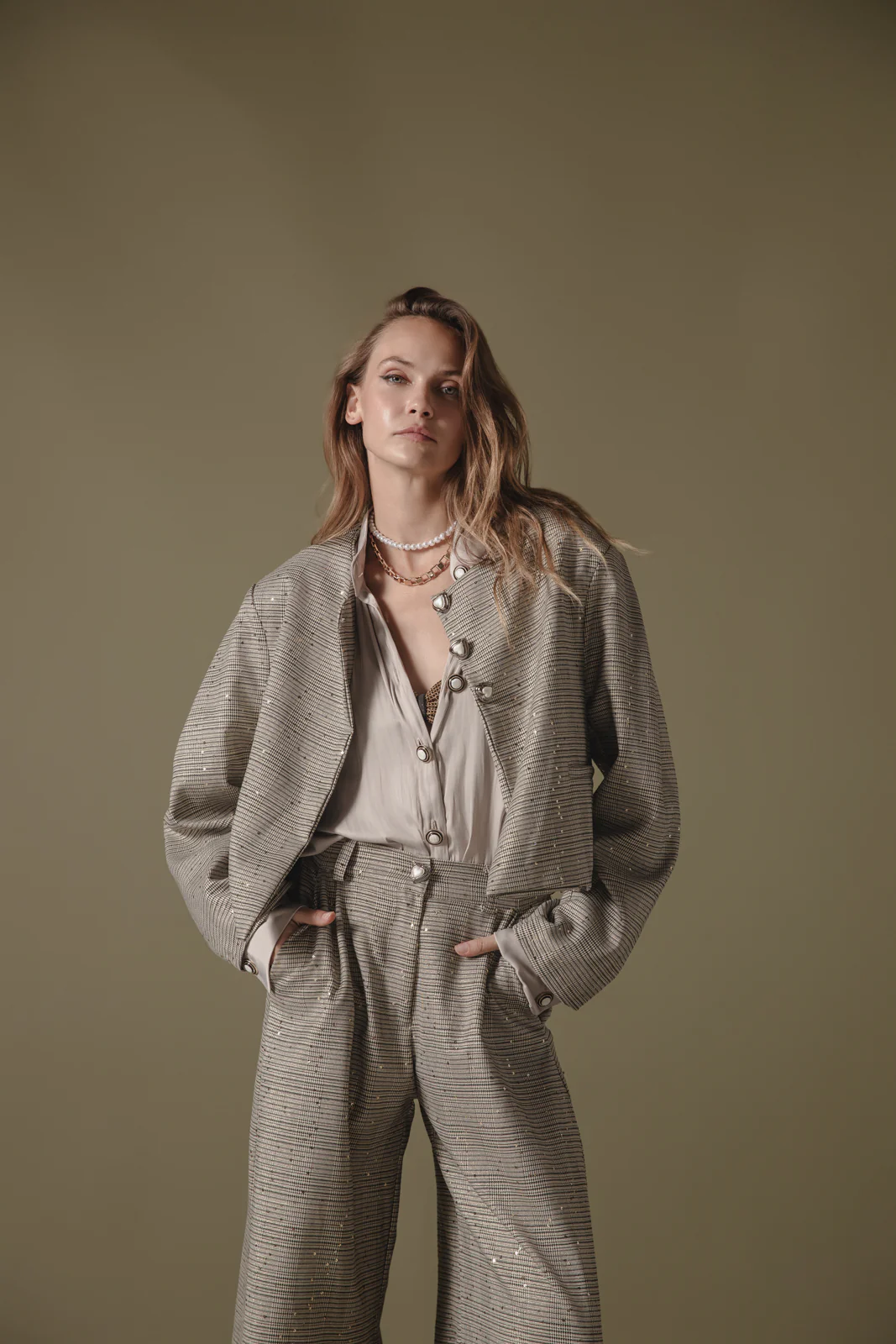 Ezhno Blazer Plaid Beige - Image 3