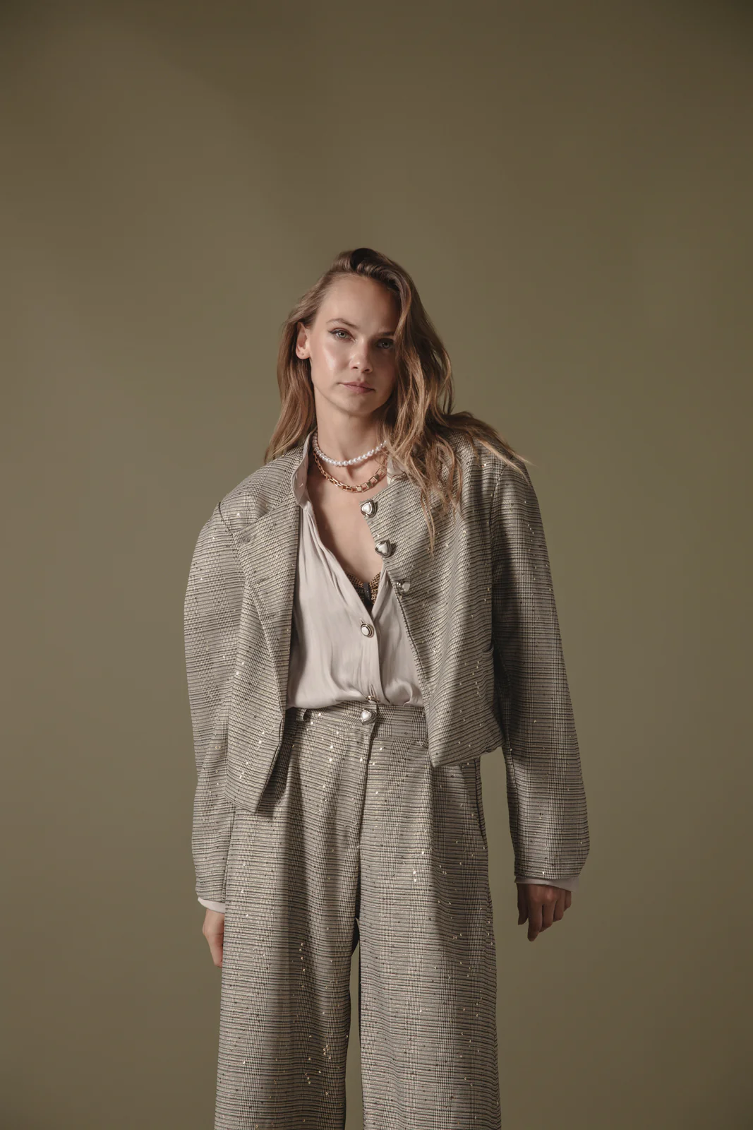 Ezhno Blazer Plaid Beige - Image 5