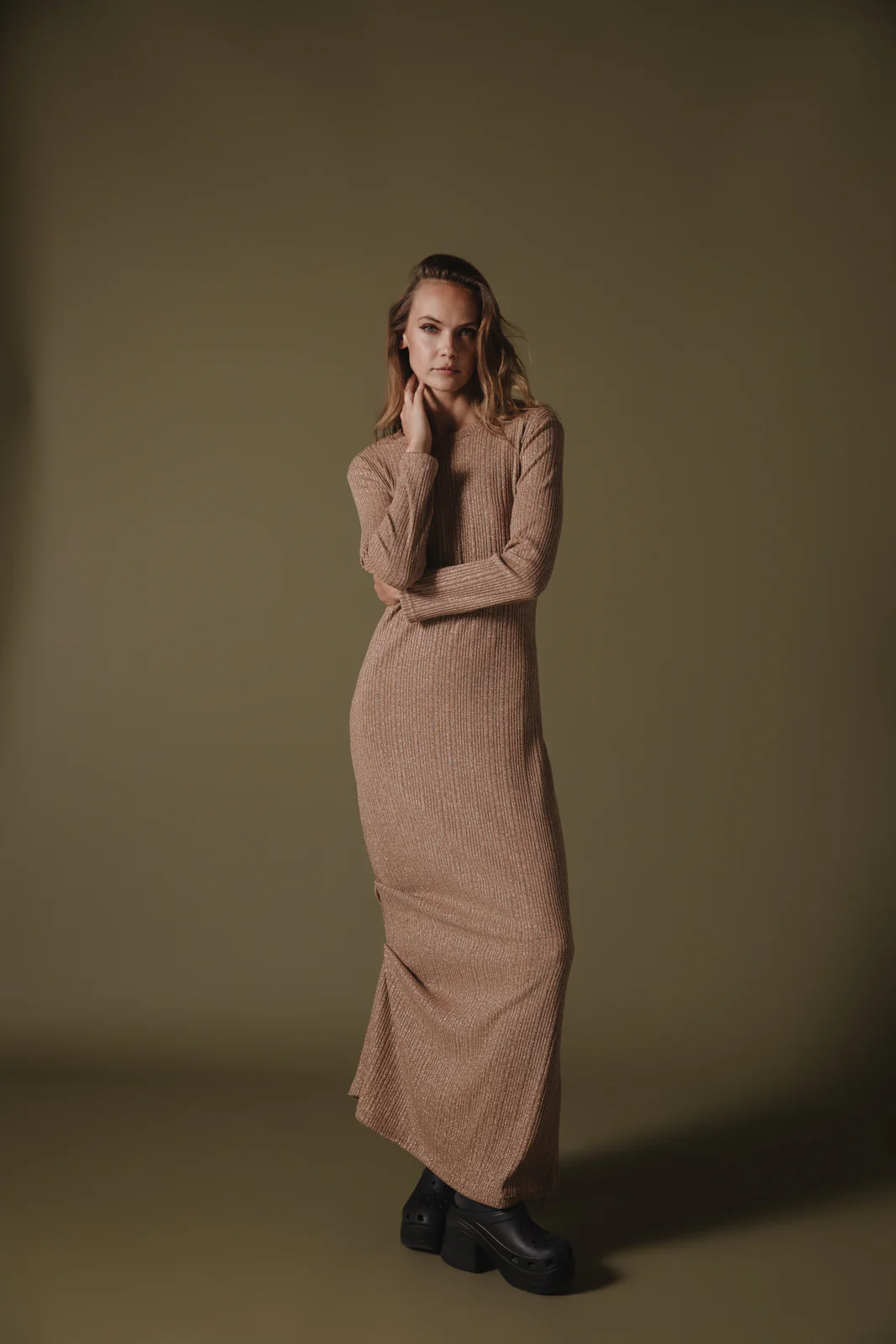 Powa Knitted Dress Beige - Image 5
