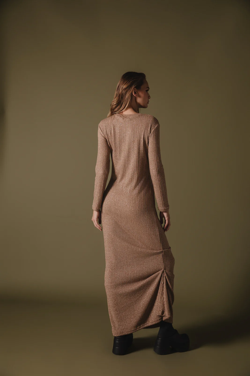 Powa Knitted Dress Beige - Image 6