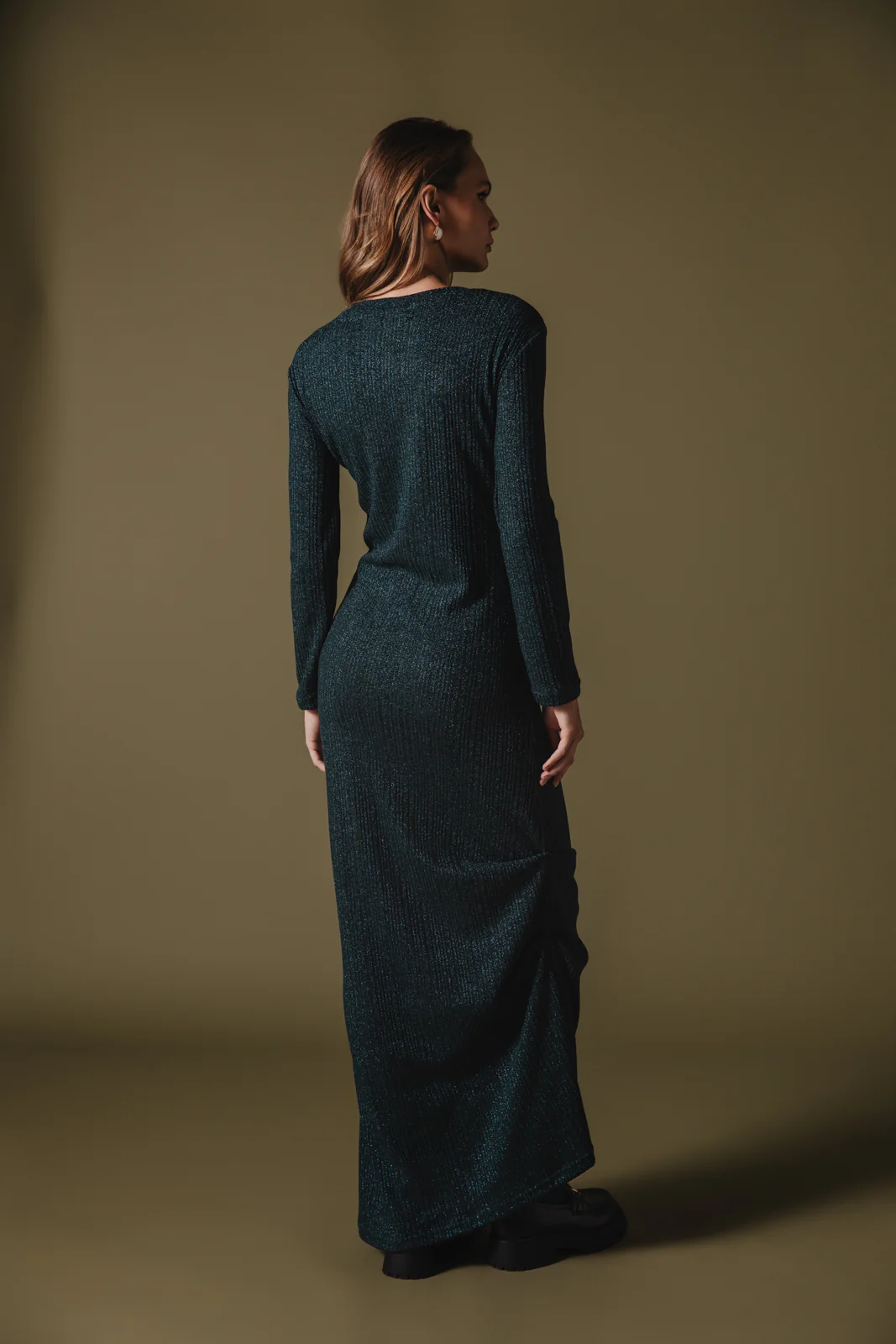 Powa Knitted Dress Petrol - Image 3