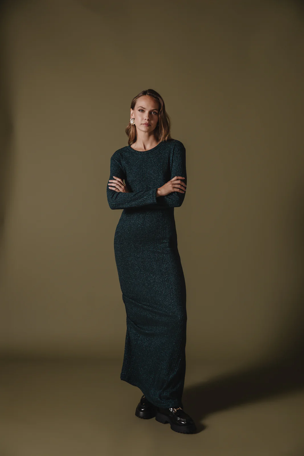 Powa Knitted Dress Petrol - Image 4