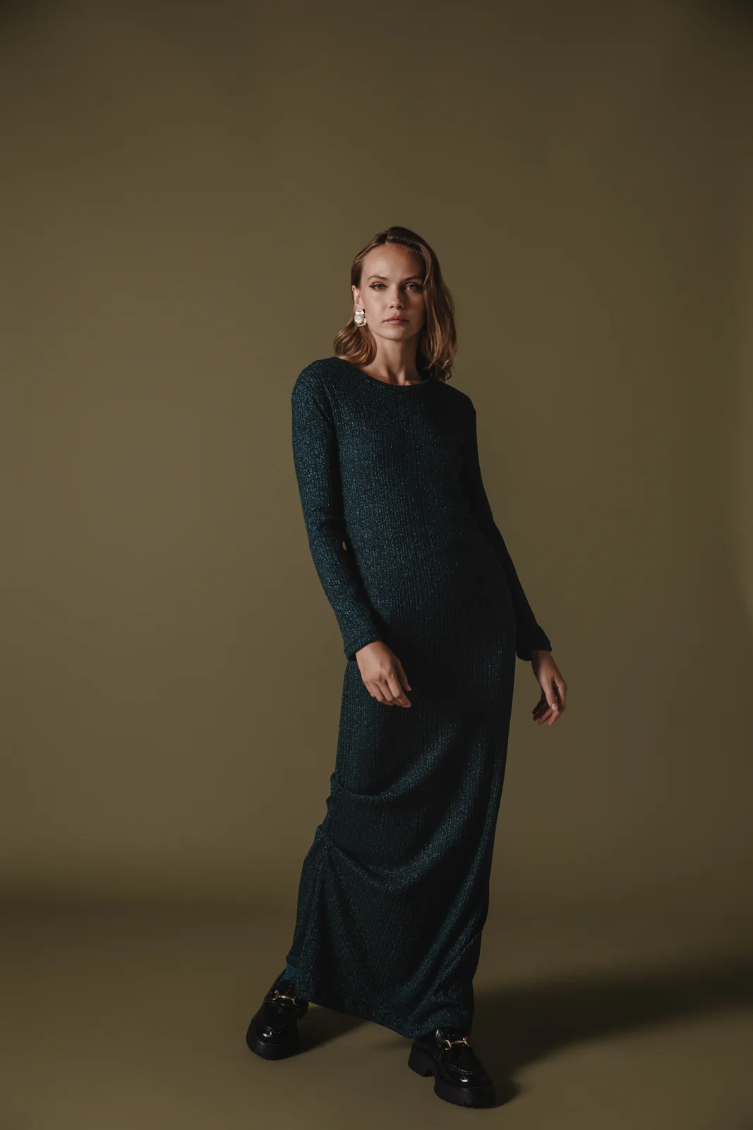 Powa Knitted Dress Petrol - Image 5