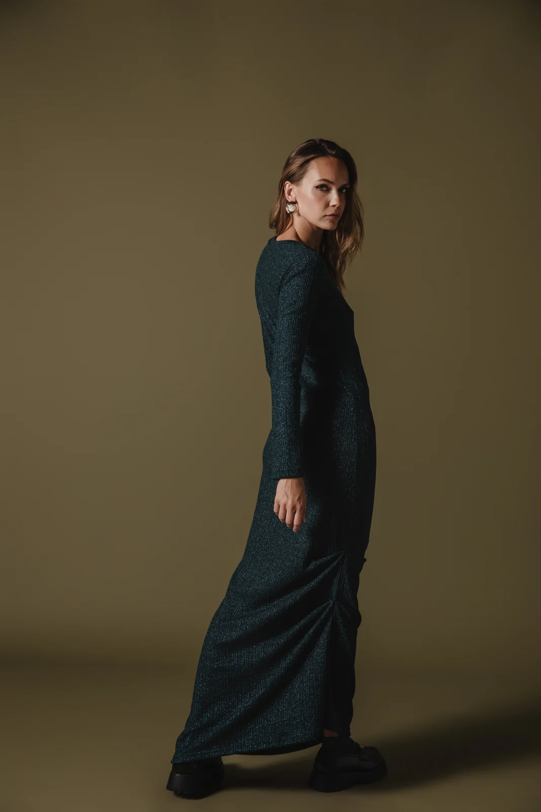 Powa Knitted Dress Petrol - Image 6